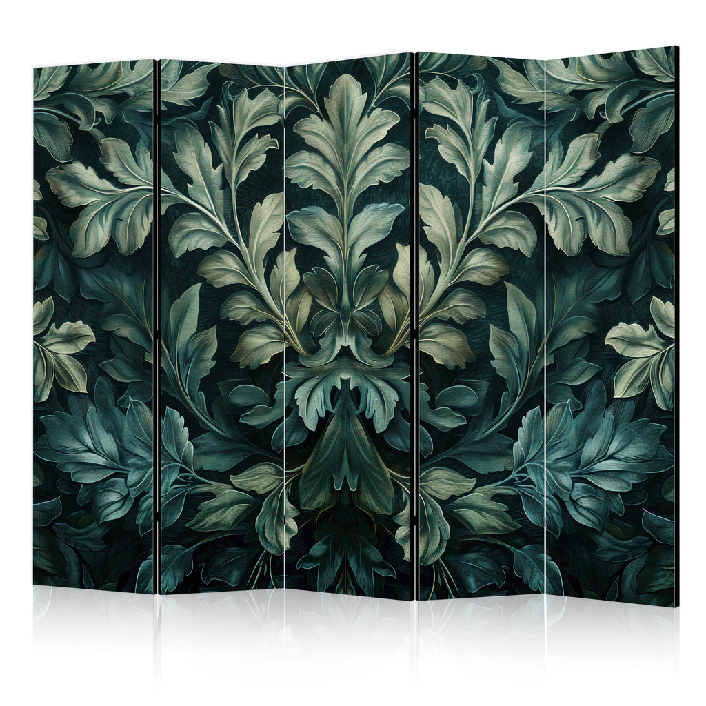 Room Divider - Dark Green Victorian Leaves - Botanical Carved Composition