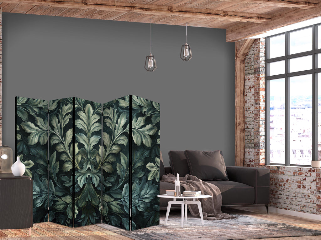 Room Divider - Dark Green Victorian Leaves - Botanical Carved Composition