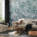 Muted Turquoise Baroque Plant Pattern Wall Mural