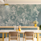 Wandbildornamente mit zartem Pflanzenmuster in gedecktem Türkis