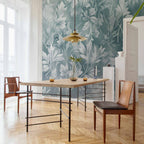 Muted Turquoise Baroque Plant Pattern Wall Mural