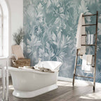 Muted Turquoise Baroque Plant Pattern Wall Mural