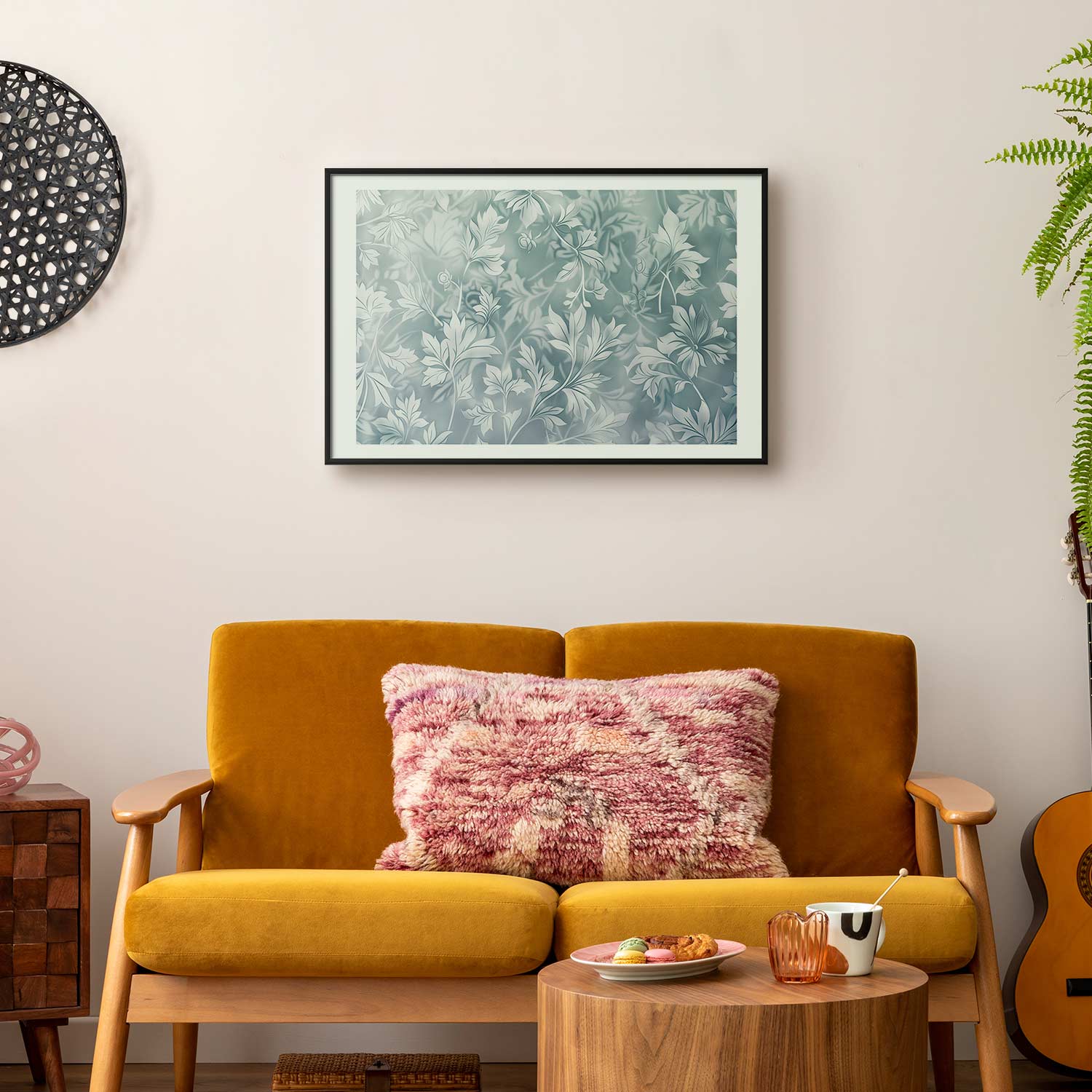 Muted Turquoise Baroque Floral Pattern Poster