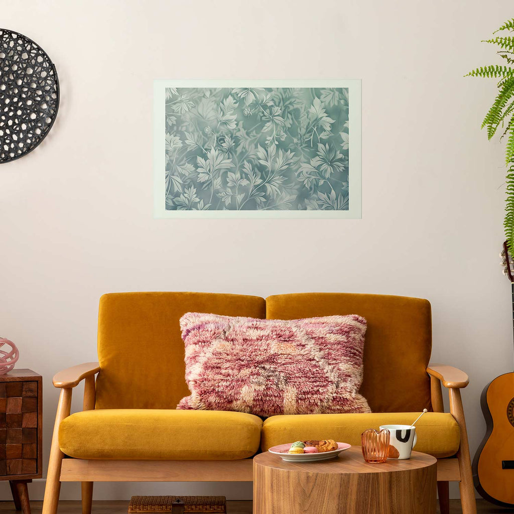 Muted Turquoise Baroque Floral Pattern Poster