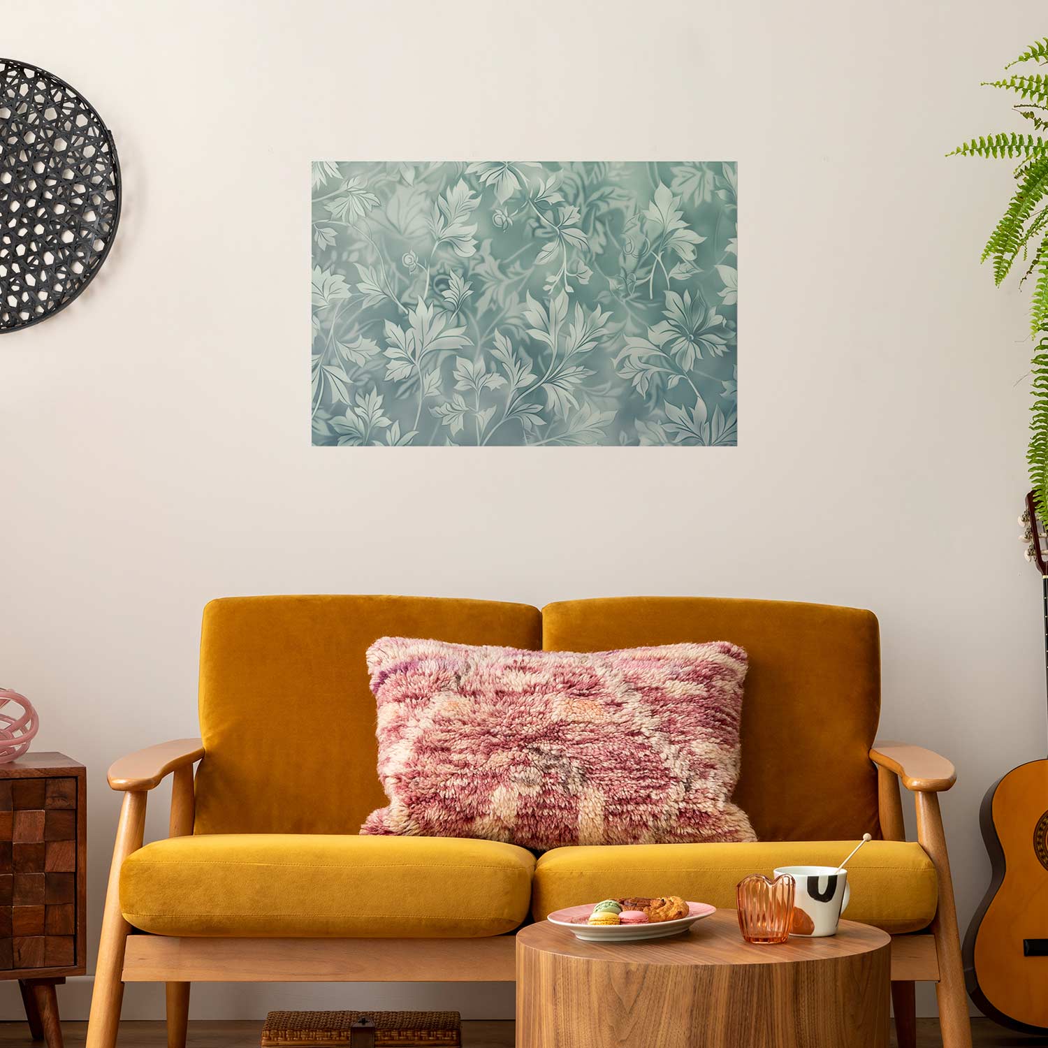 Muted Turquoise Baroque Floral Pattern Poster