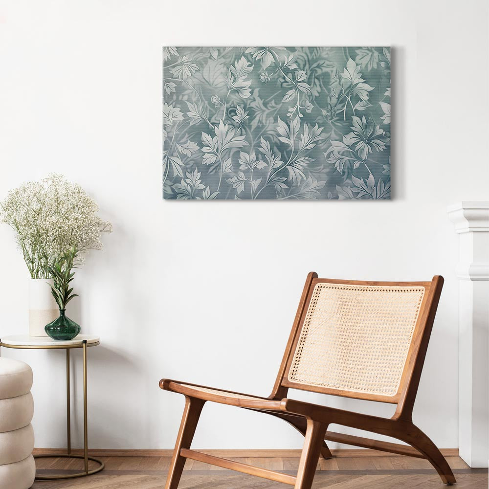 Canvas Print Ornaments in Worn Muted Turquoises Delicate Plant Pattern