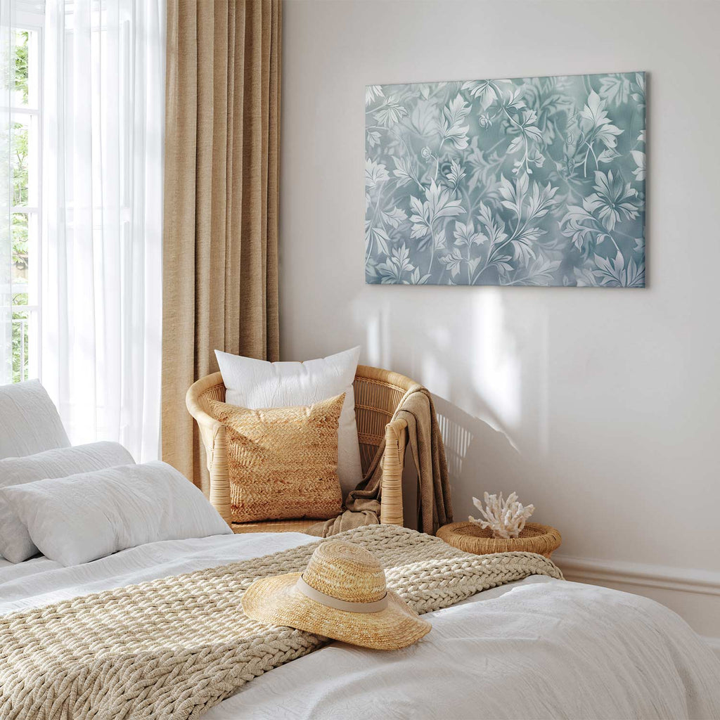 Muted Turquoise Baroque Plant Pattern Canvas Print