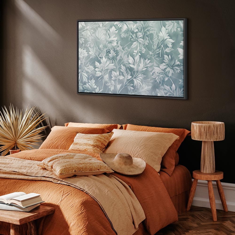 Canvas Print Ornaments in Worn Muted Turquoises Delicate Plant Pattern