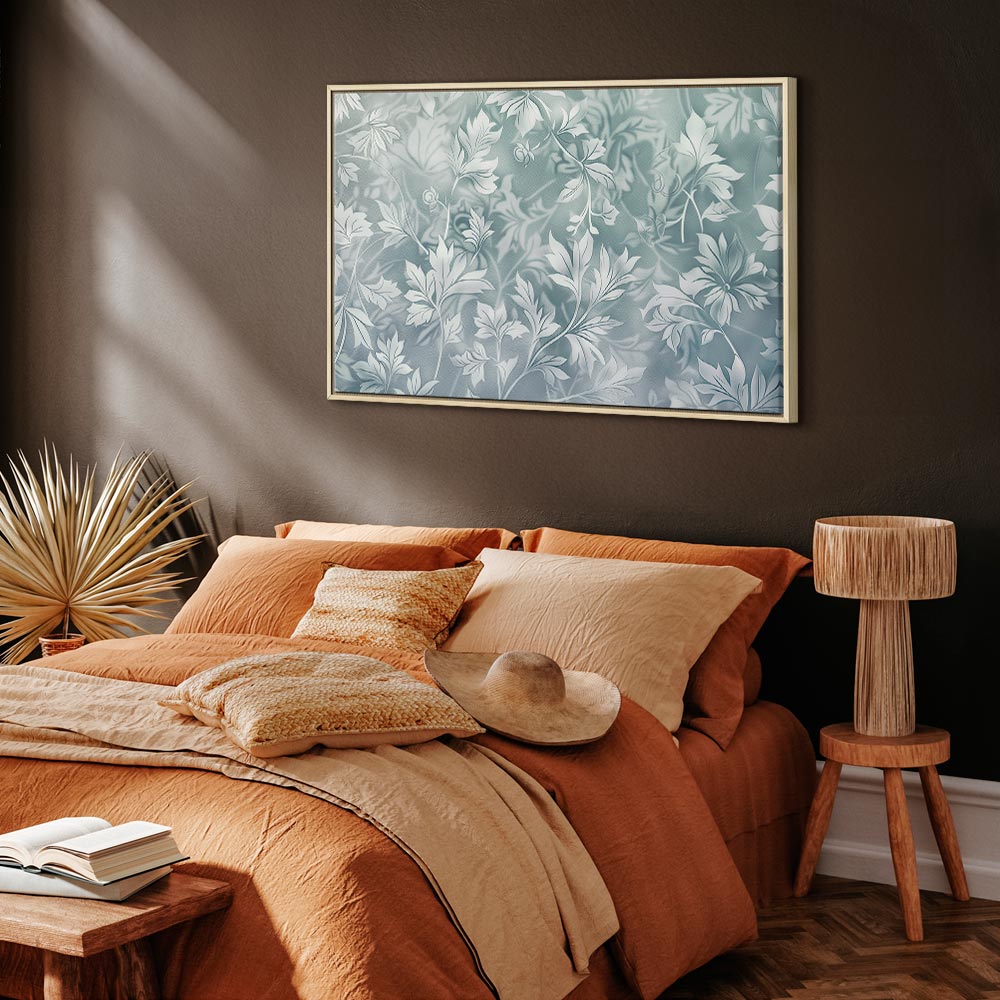 Canvas Print Ornaments in Worn Muted Turquoises Delicate Plant Pattern