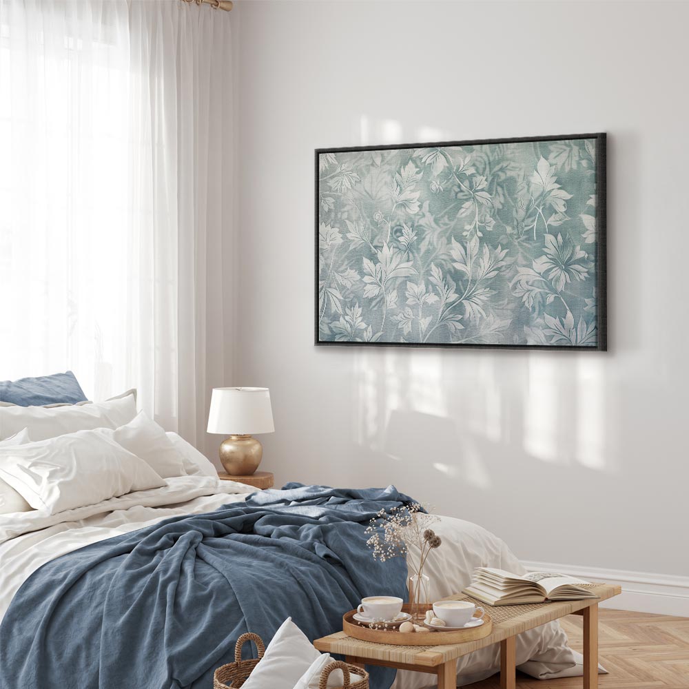 Canvas Print Ornaments in Worn Muted Turquoises Delicate Plant Pattern