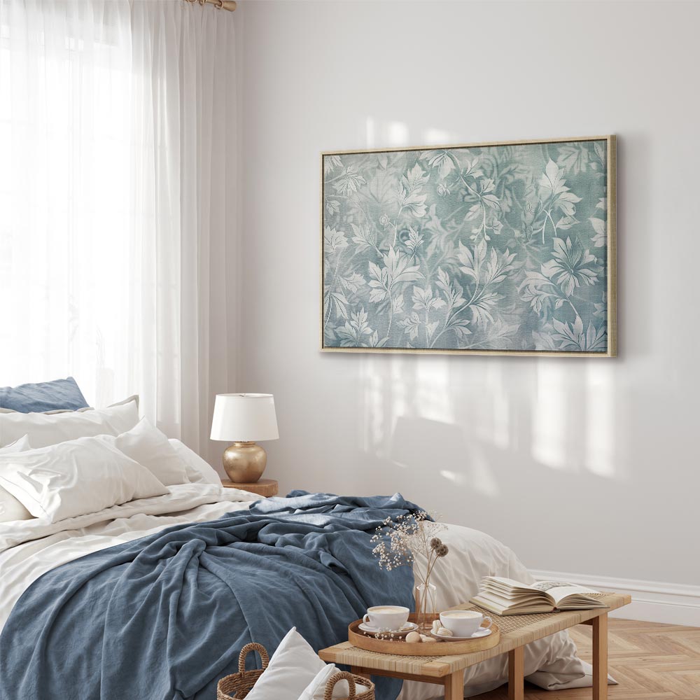 Canvas Print Ornaments in Worn Muted Turquoises Delicate Plant Pattern