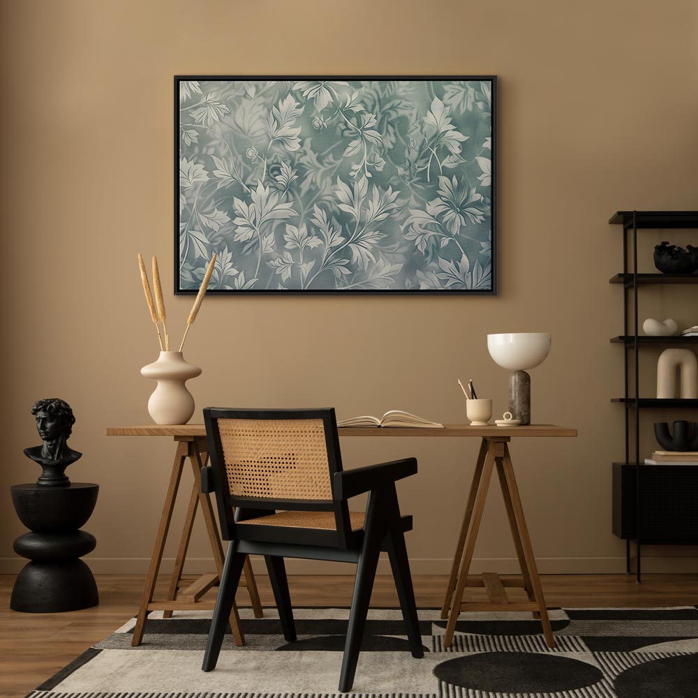 Canvas Print Ornaments in Worn Muted Turquoises Delicate Plant Pattern