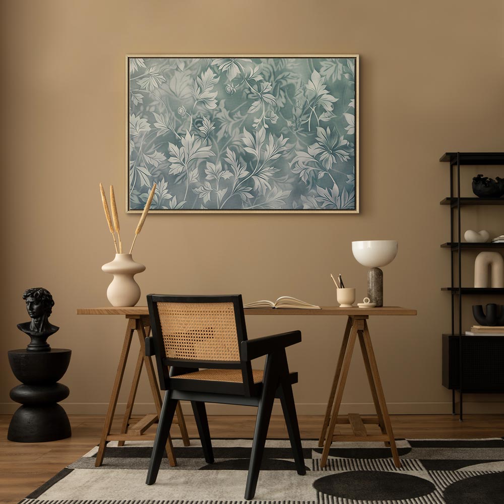 Canvas Print Ornaments in Worn Muted Turquoises Delicate Plant Pattern