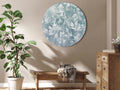 Muted Turquoise Baroque Plant Pattern Round Canvas Print