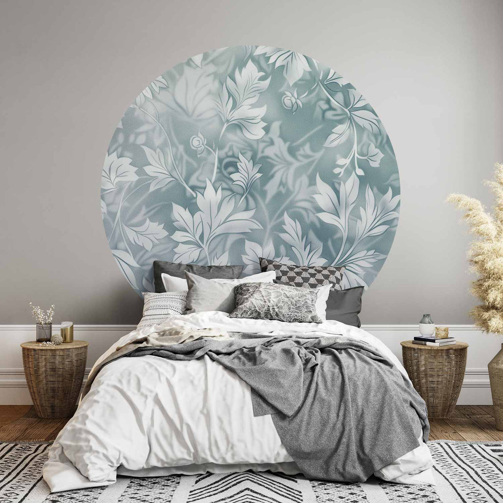 Distressed Turquoise Floral Round Wall Mural