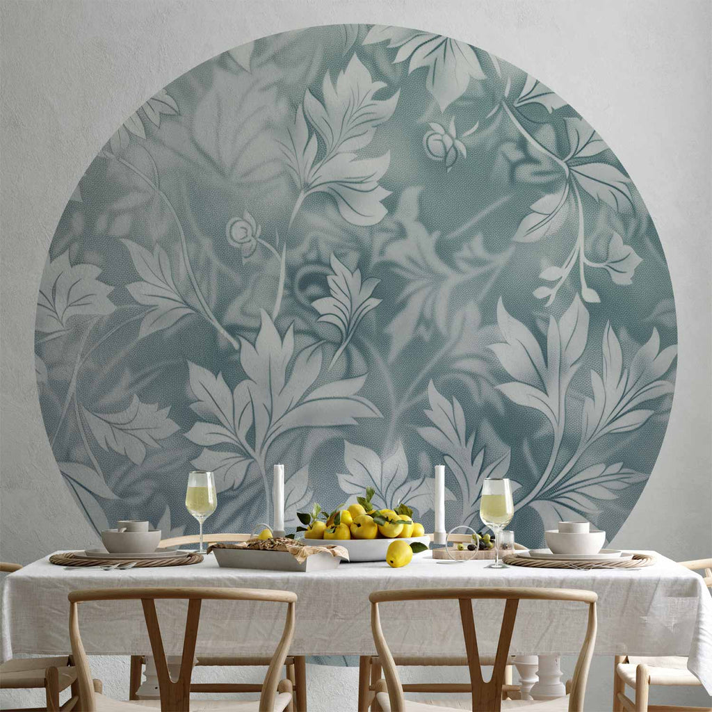 Distressed Turquoise Floral Round Wall Mural