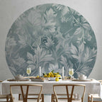 Distressed Turquoise Floral Round Wall Mural