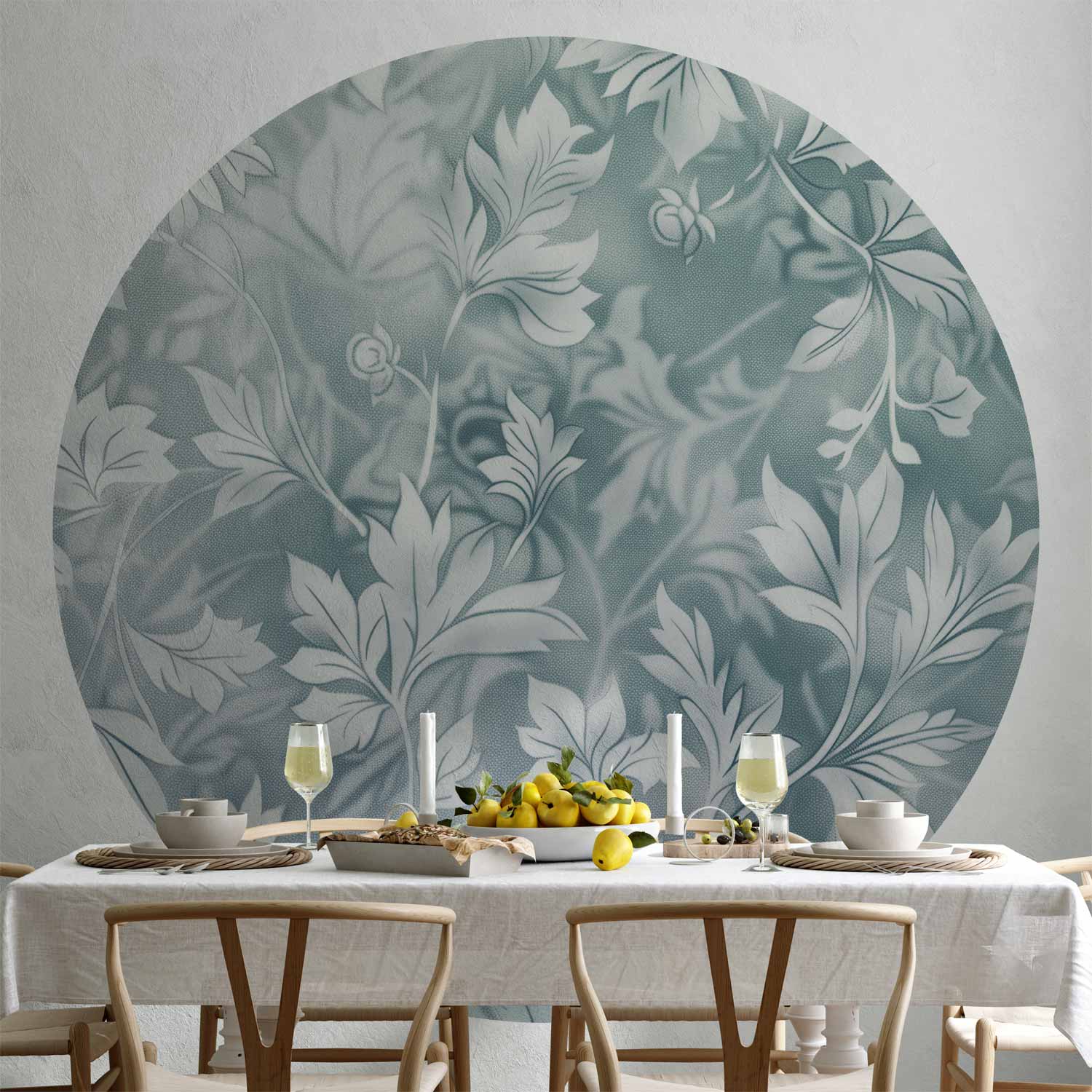 Distressed Turquoise Floral Round Wall Mural