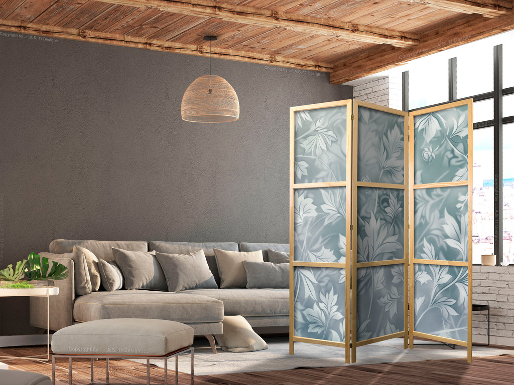 Japanese Room Divider with Muted Turquoise Pattern