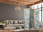 Japanese Room Divider with Muted Turquoise Pattern