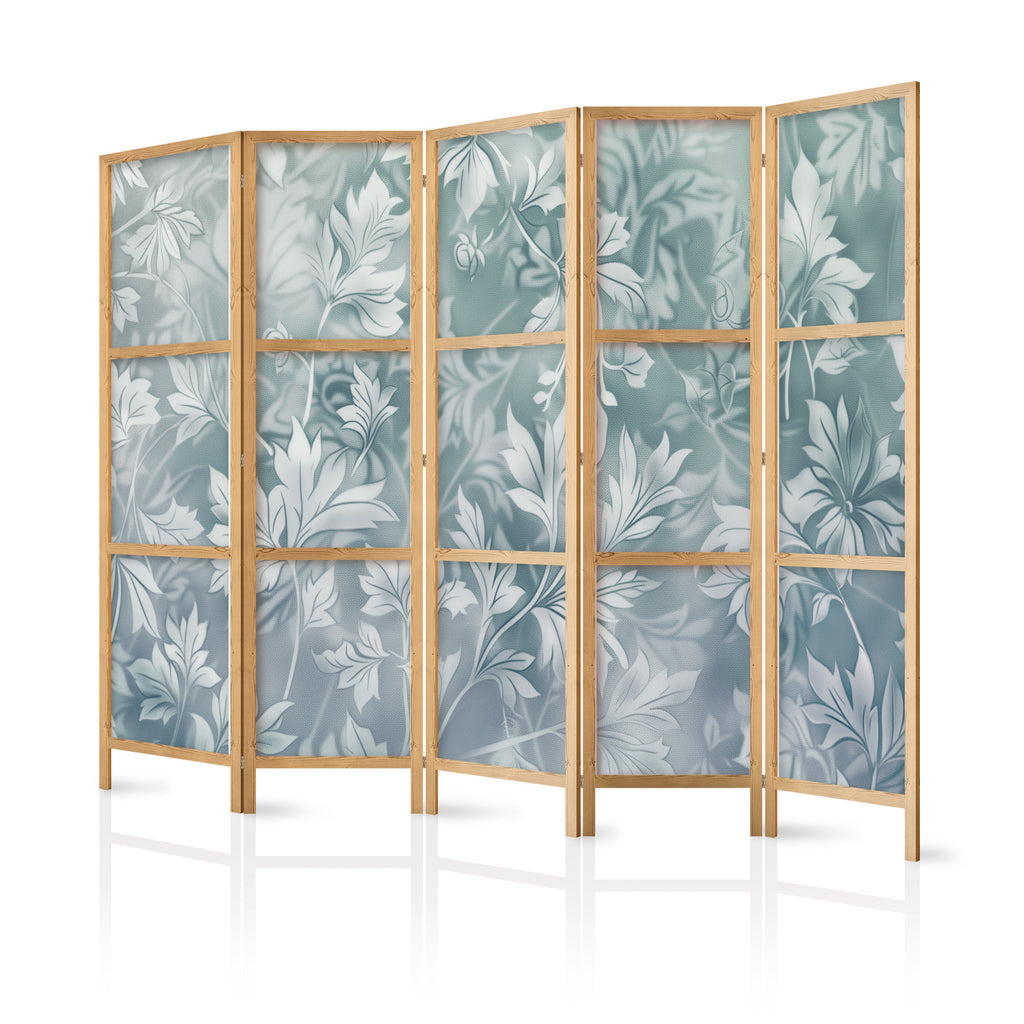 Japanese Room Divider - Muted Turquoise Floral Pattern