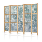 Japanese Room Divider - Muted Turquoise Floral Pattern