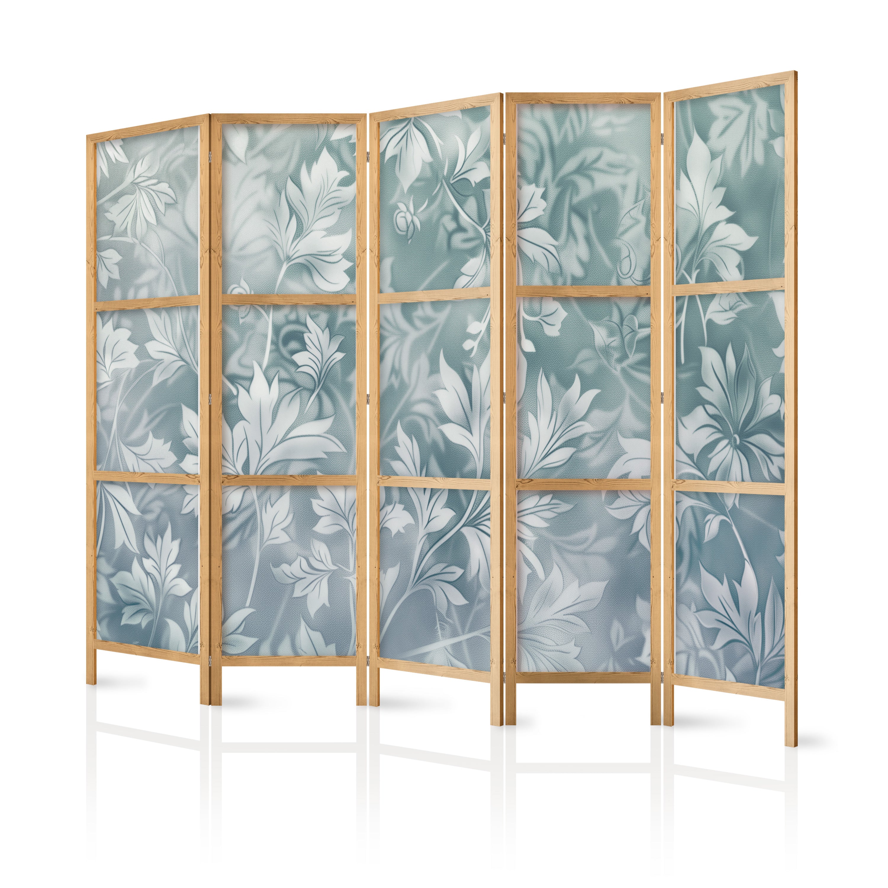 Japanese Room Divider - Muted Turquoise Floral Pattern