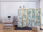 Japanese Room Divider - Muted Turquoise Floral Pattern