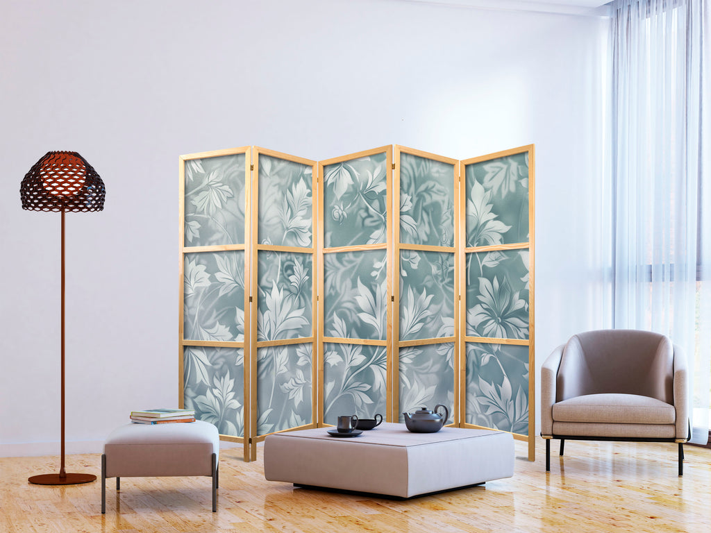 Japanese Room Divider - Muted Turquoise Floral Pattern