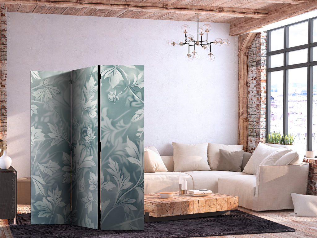 Room Divider 3-Panel with Rubbed Turquoise Floral Pattern