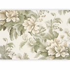 Retro Vintage Floral Wall Mural in Cream and Green