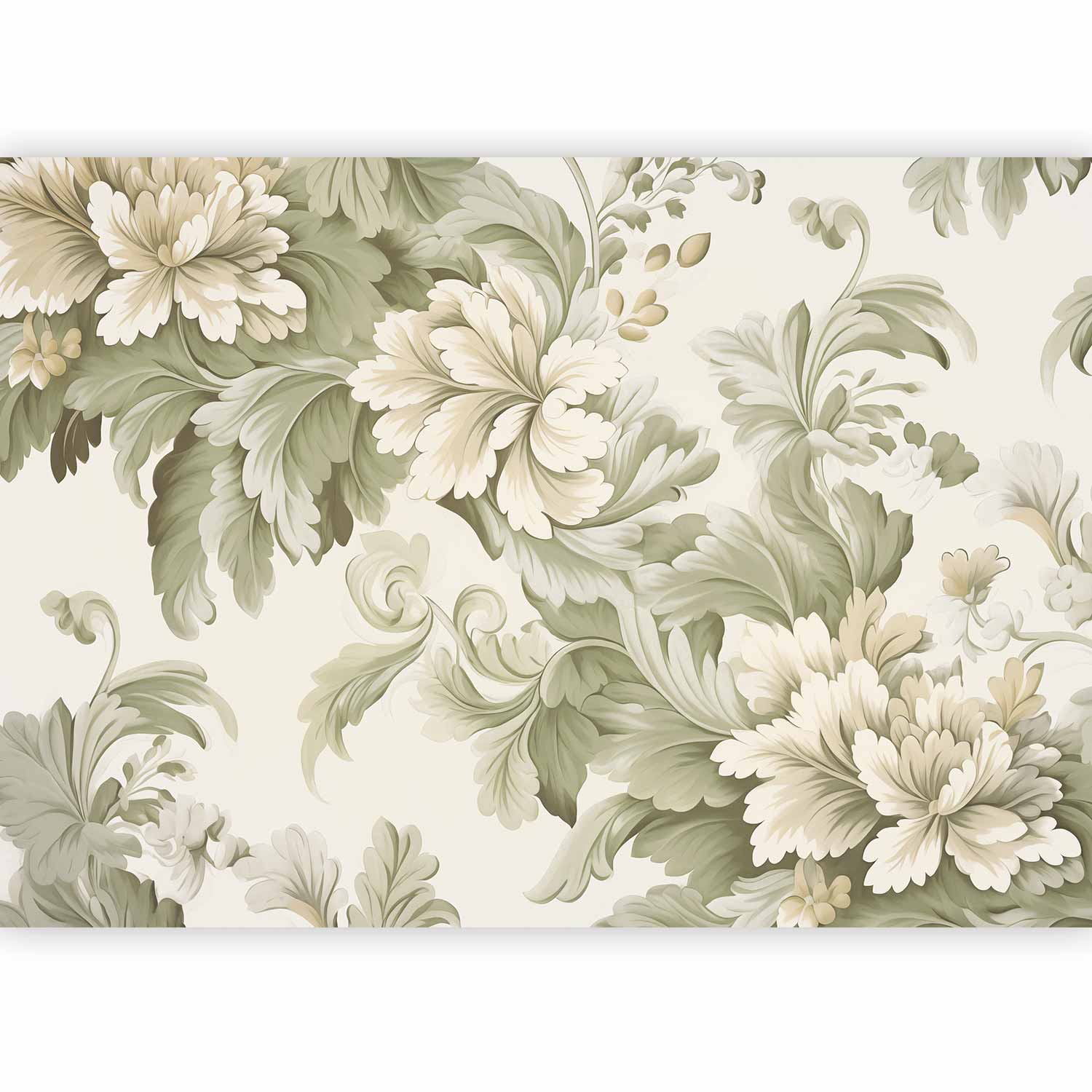 Wall Mural - Retro Vintage Flowers in Cream and Green