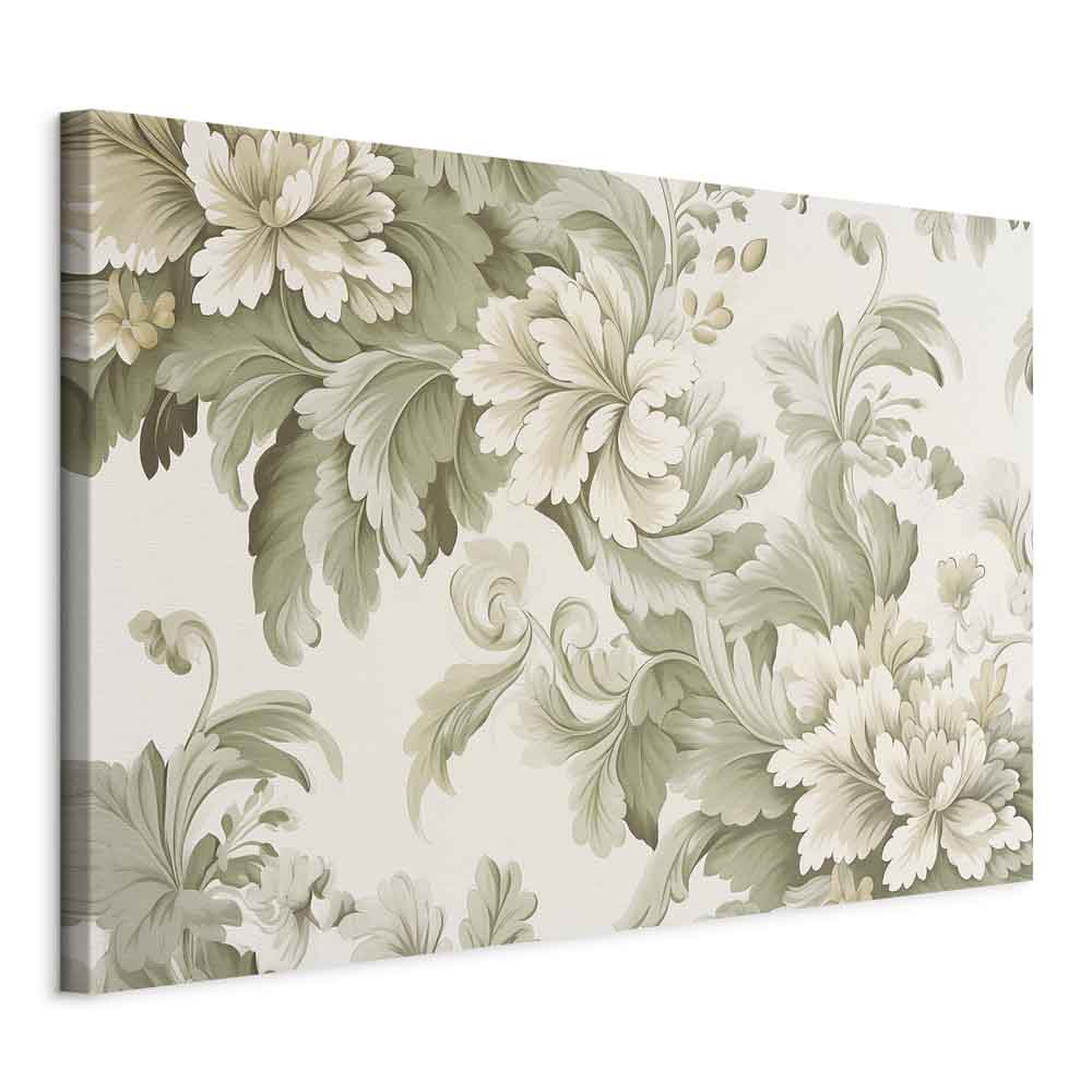 Canvas Print: Retro Vintage Flowers in Cream and Green