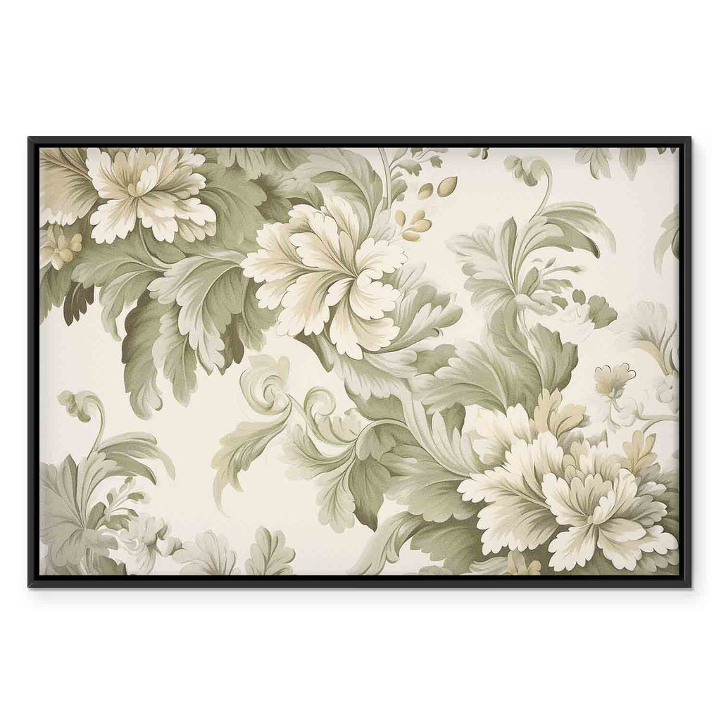Retro Vintage Cream and Green Floral Canvas Print