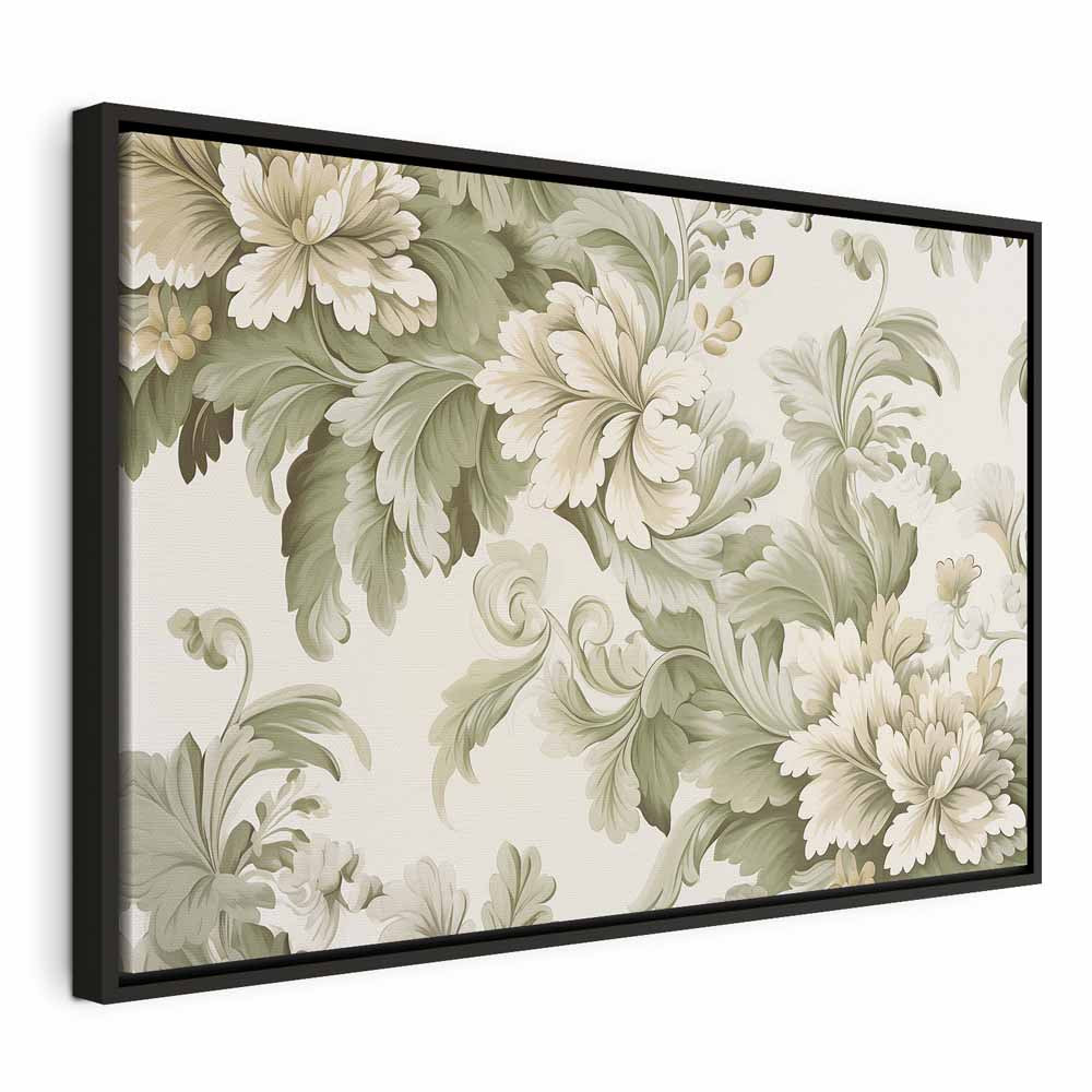Canvas Print: Retro Vintage Flowers in Cream and Green