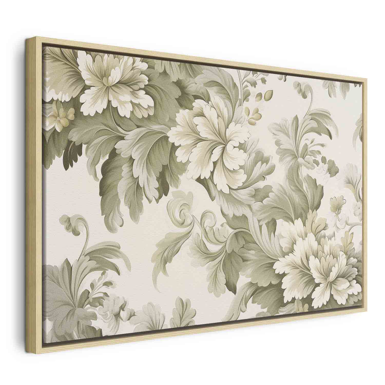 Retro Vintage Cream and Green Floral Canvas Print
