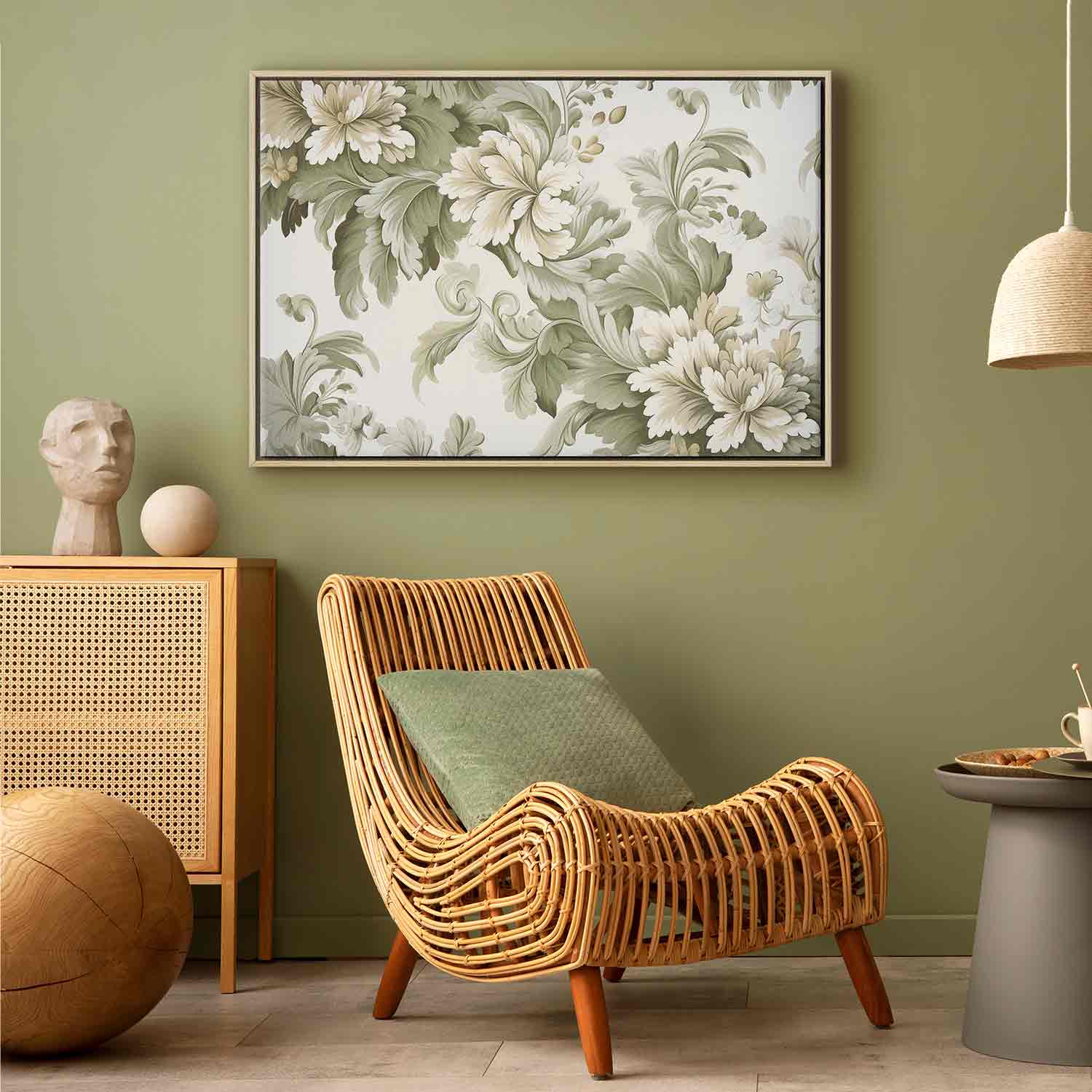 Retro Vintage Cream and Green Floral Canvas Print