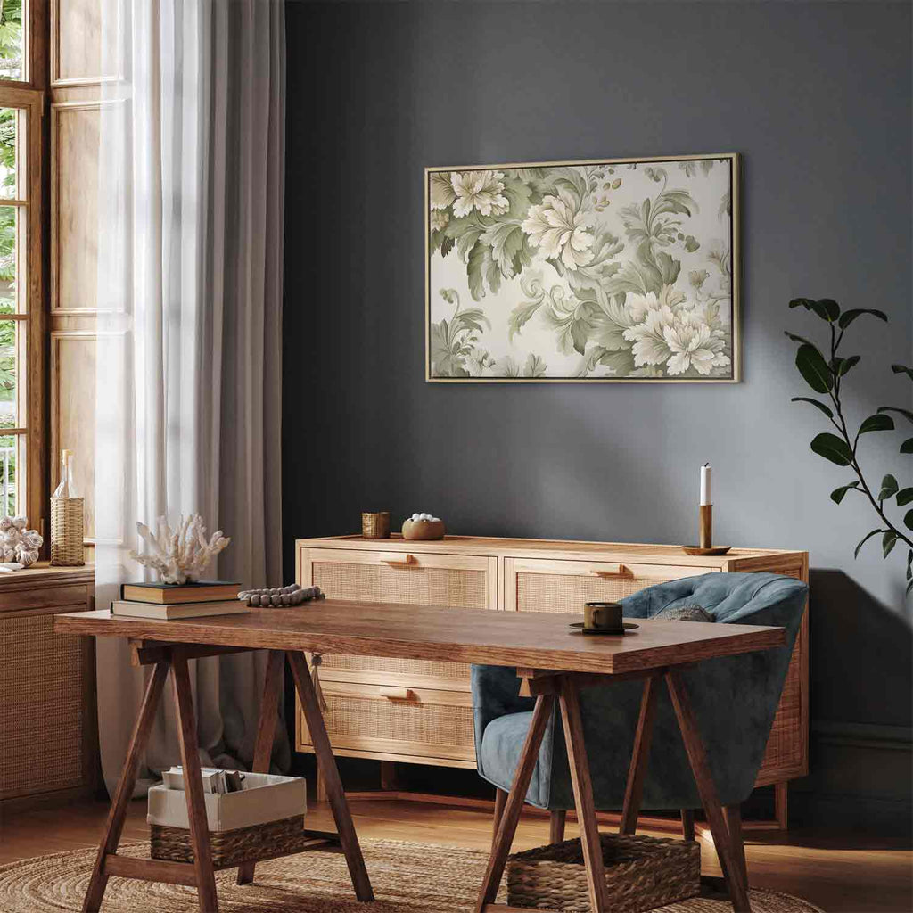 Retro Vintage Cream and Green Floral Canvas Print