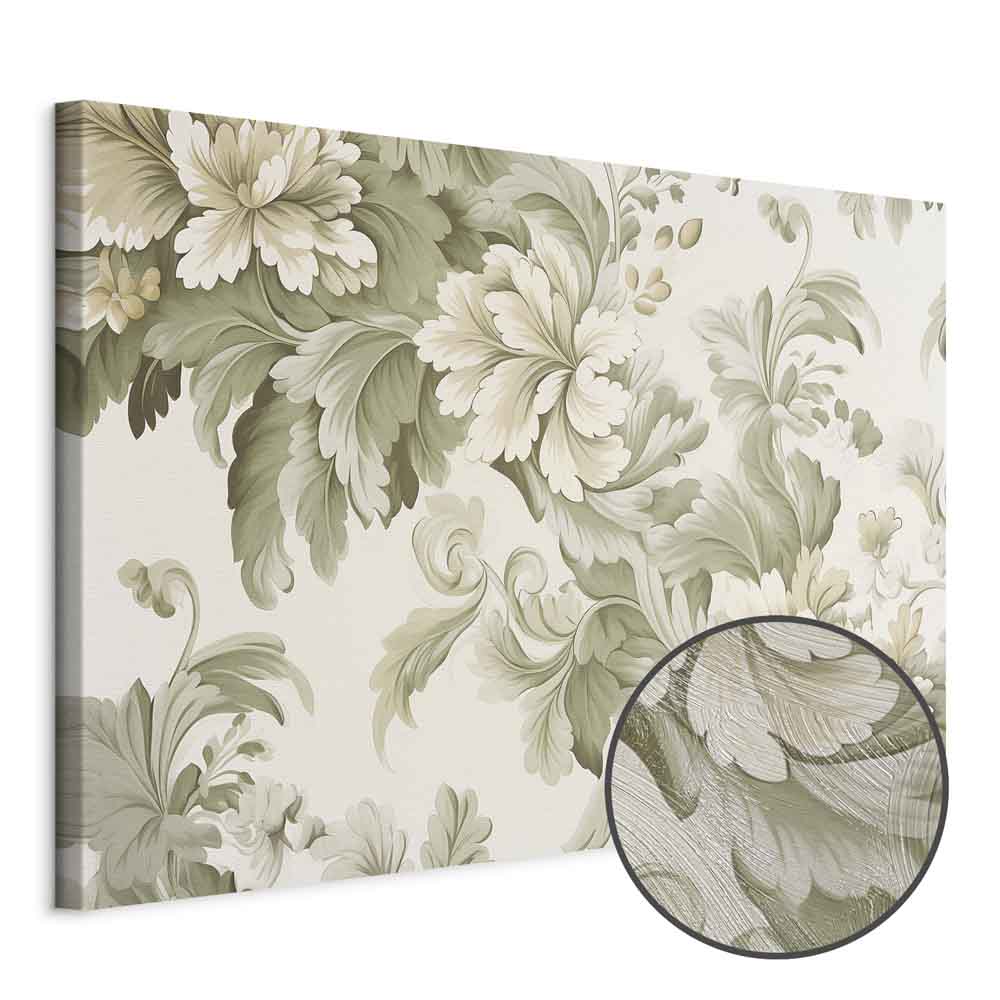 Retro Vintage Cream and Green Floral Canvas Print