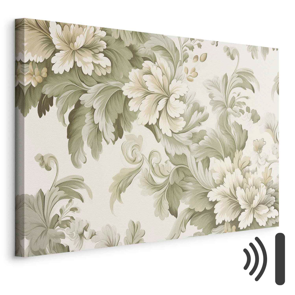 Retro Vintage Cream and Green Floral Canvas Print