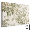 Retro Vintage Cream and Green Floral Canvas Print
