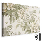 Retro Vintage Cream and Green Floral Canvas Print