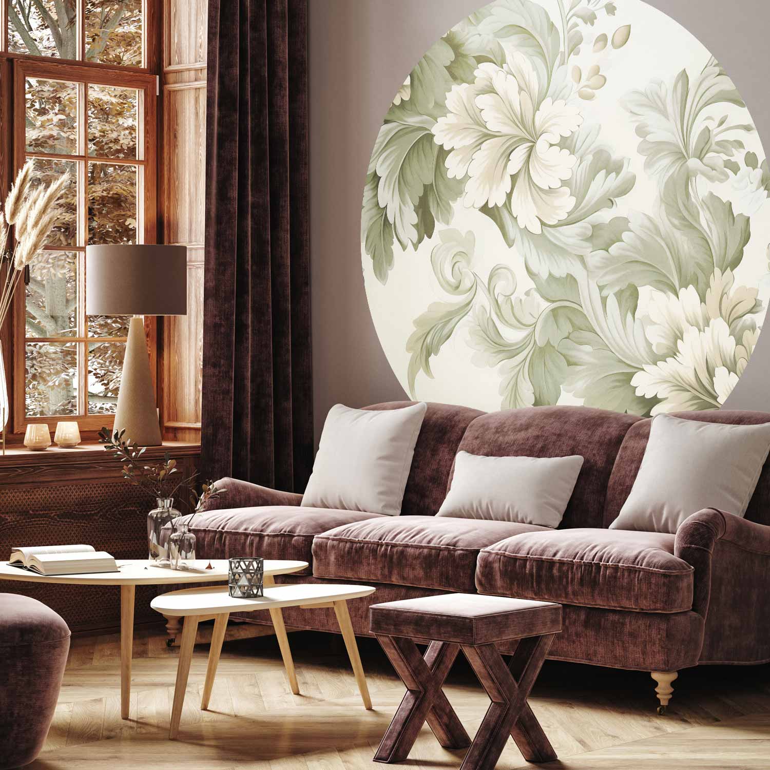 Vintage Bright Floral Round Wall Mural