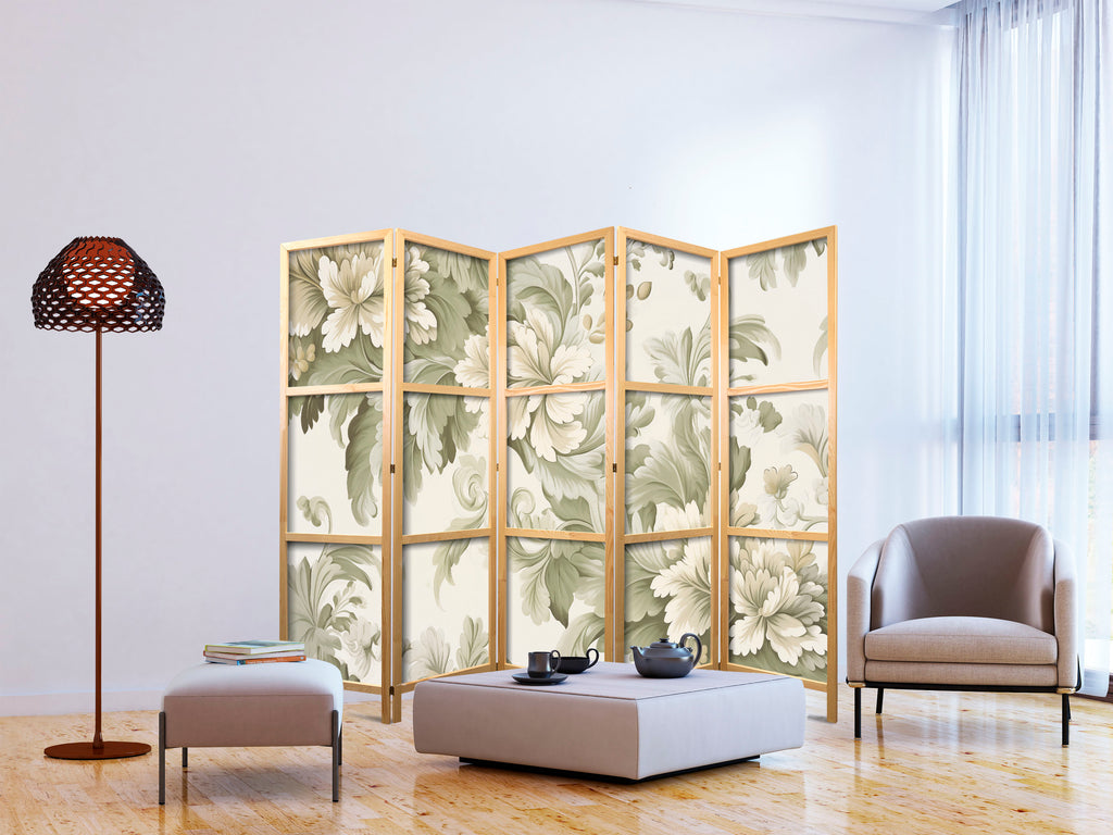 Retro Vintage Flowers 5-Panel Japanese Room Divider