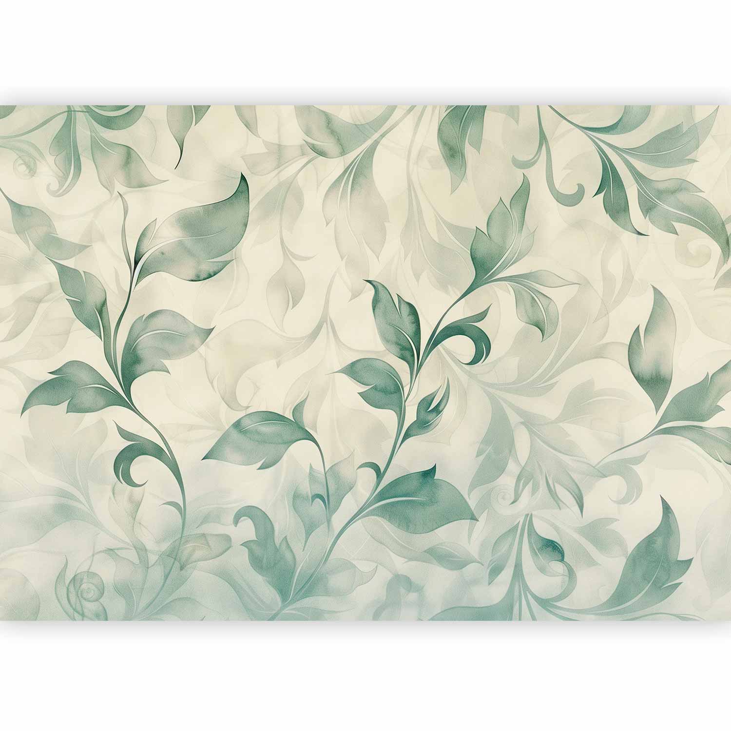 Wall Mural Watercolor Botanical Motif Delicate Green-Beige Leaves