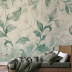 Watercolor Botanical Green-Beige Leaves Wall Mural