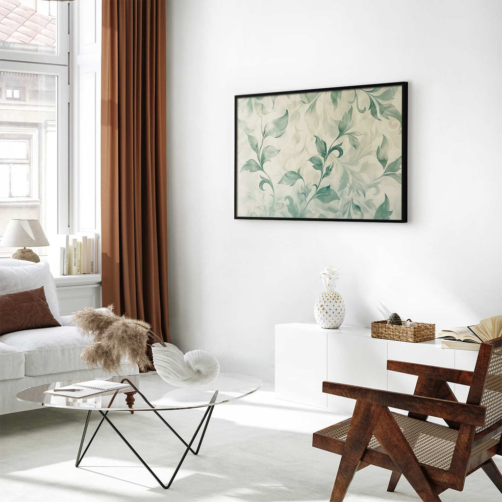 Green-Beige Watercolor Leaves Poster