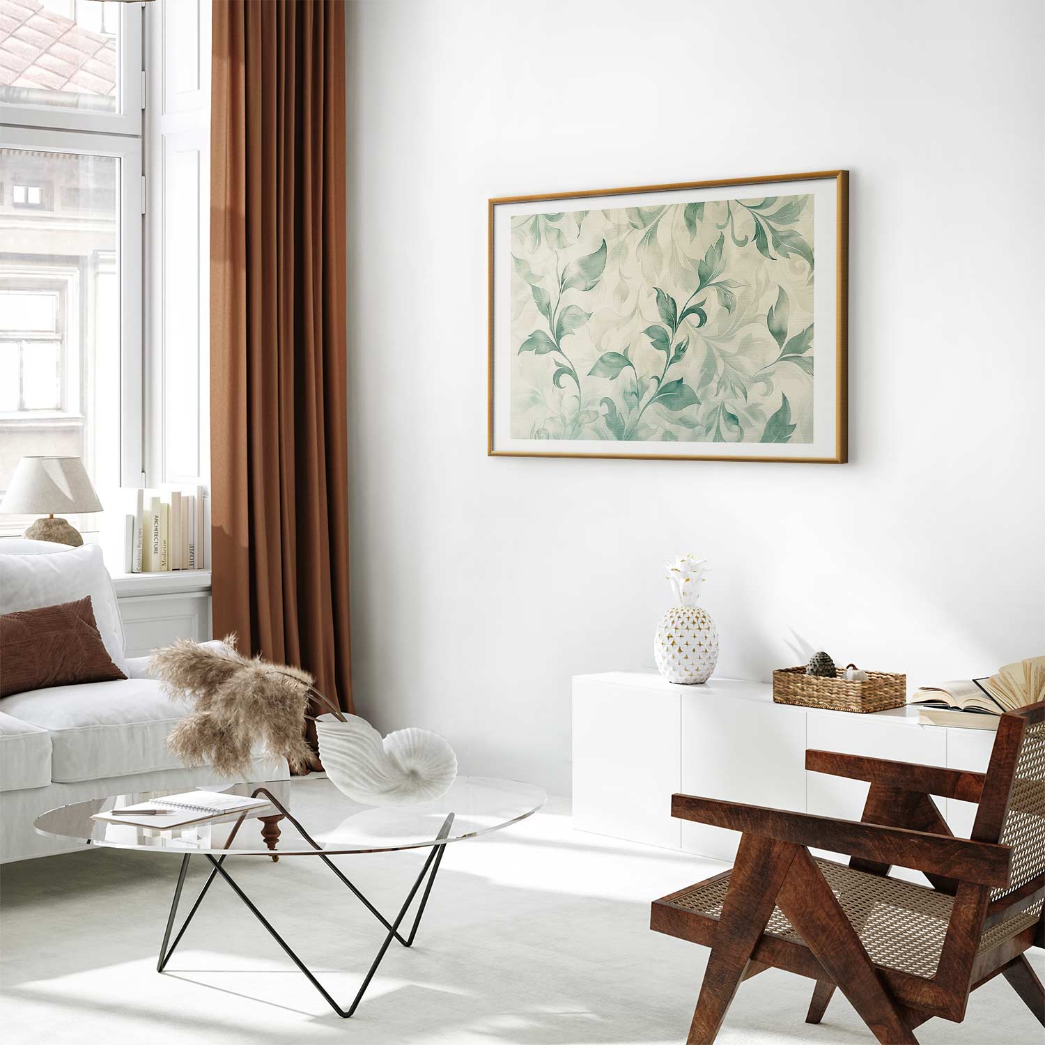 Green-Beige Watercolor Leaves Poster