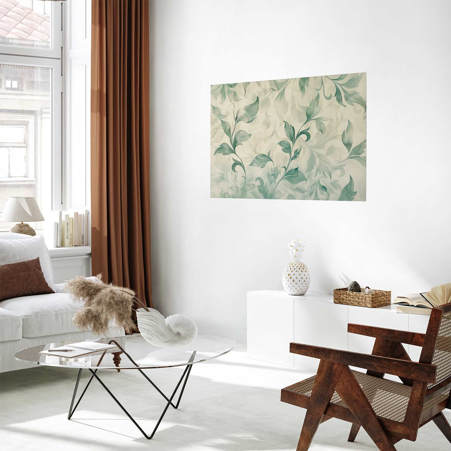 Green-Beige Watercolor Leaves Poster