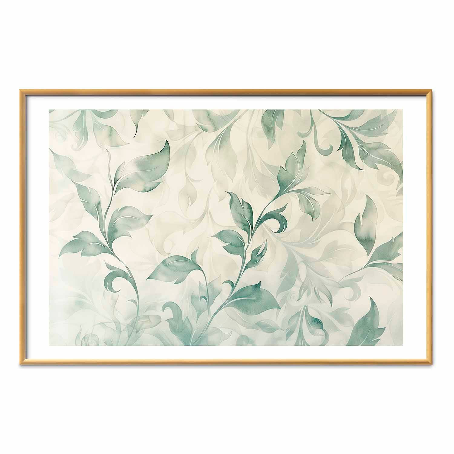Green-Beige Watercolor Leaves Poster